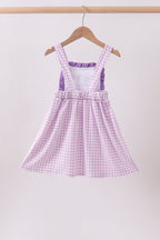 Purple floral embroidery gingham ruffle dress