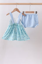 Blue beach print bow bloomer set