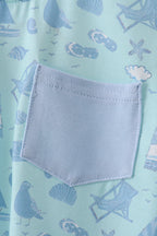 Blue beach print pocket top