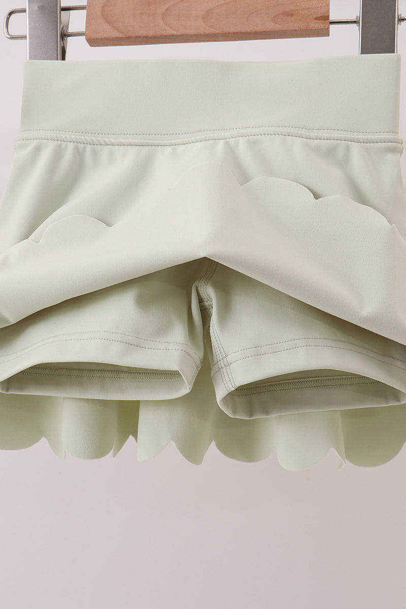 Green Scalloped Yoga Skorts Set
