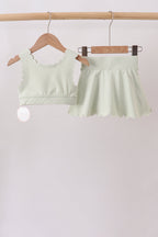 Green Scalloped Yoga Skorts Set