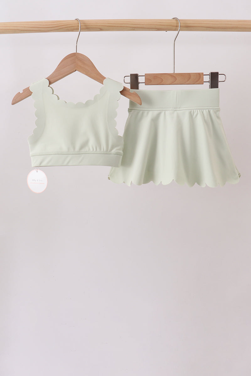 Green Scalloped Yoga Skorts Set