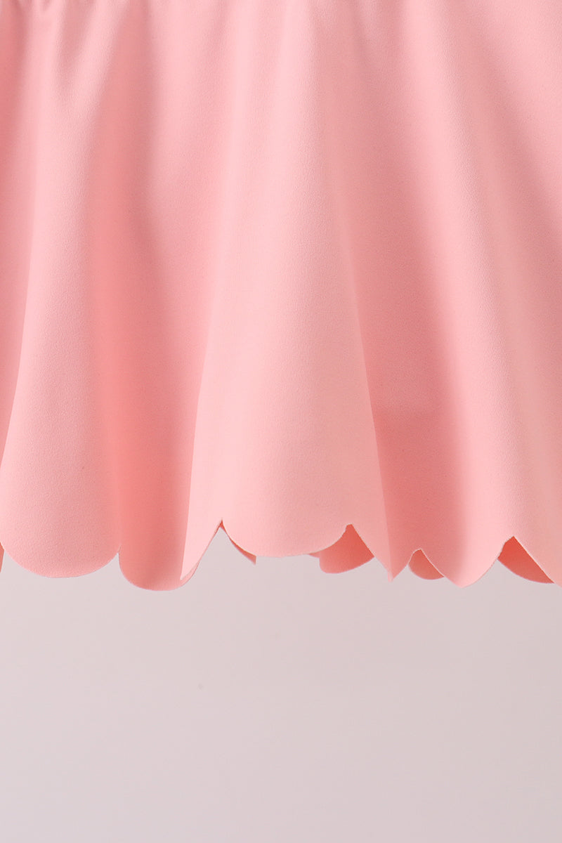 Pink Scalloped Yoga Skorts Set