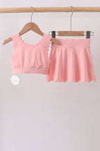 Pink Scalloped Yoga Skorts Set