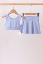 Violet Scalloped Yoga Skorts Set