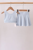 Blue Scalloped Yoga Skorts Set