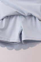 Blue Scalloped Yoga Skorts Set
