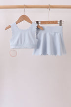 Blue Scalloped Yoga Skorts Set
