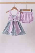Purple floral print bow bloomer set