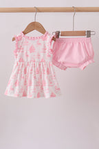 Pink Sailboat Embroidered Bloomer Set