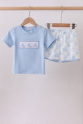 Blue Sailboat Embroidered Set