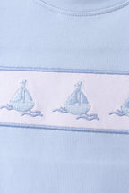 Blue Sailboat Embroidered Set