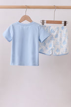 Blue Sailboat Embroidered Set