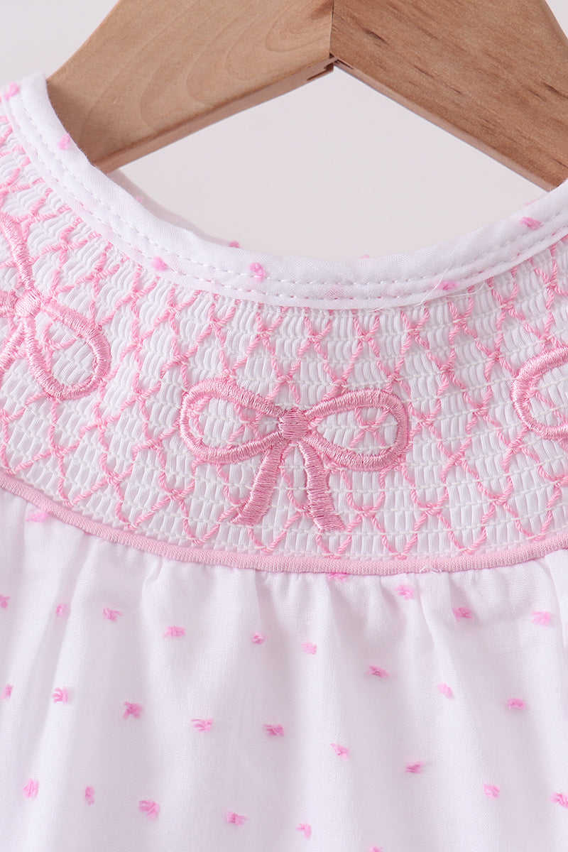 Pink Bow Smocked Swiss Dot Bubble
