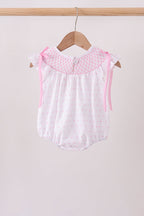 Pink Bow Smocked Swiss Dot Bubble