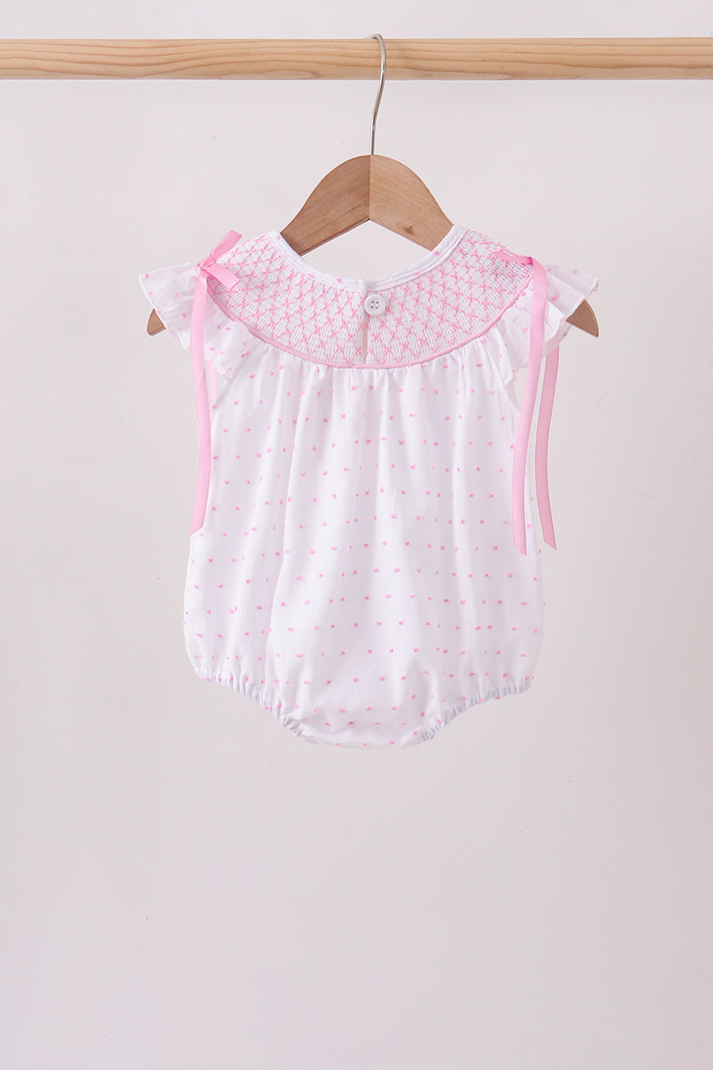 Pink Bow Smocked Swiss Dot Bubble