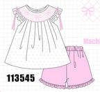 Pink Bow Smocked Swiss Dot Shorts Set