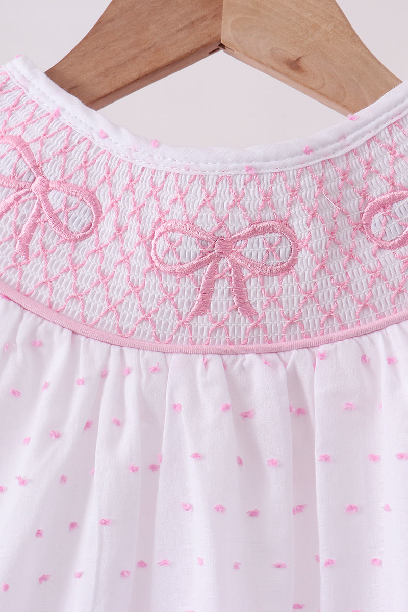 Pink Bow Smocked Swiss Dot Shorts Set