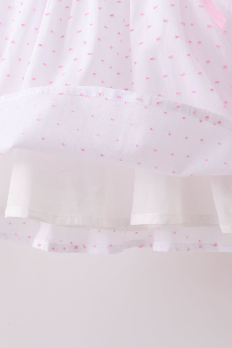Pink Bow Smocked Swiss Dot Shorts Set