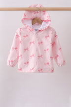 Pink bow print ruffle raincoat