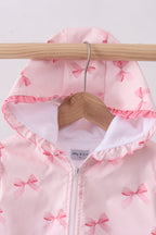 Pink bow print ruffle raincoat