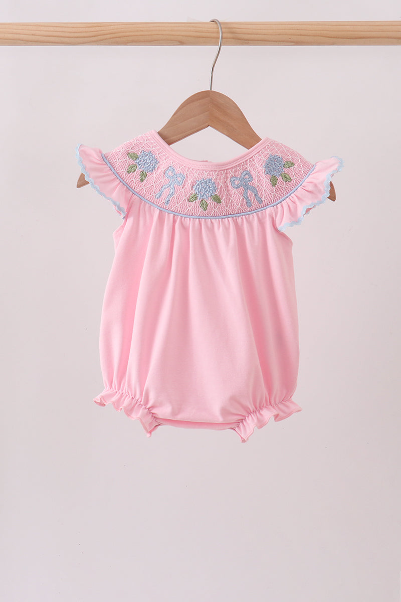 Pink Hydrangea Bow Smocked Bubble