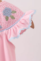Pink Hydrangea Bow Smocked Bubble