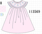 Pink Hydrangea Bow Smocked Dress