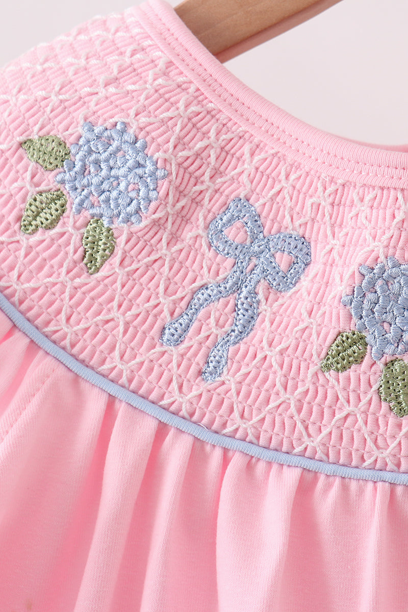 Pink Hydrangea Bow Smocked Dress