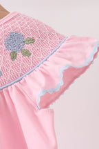 Pink Hydrangea Bow Smocked Dress