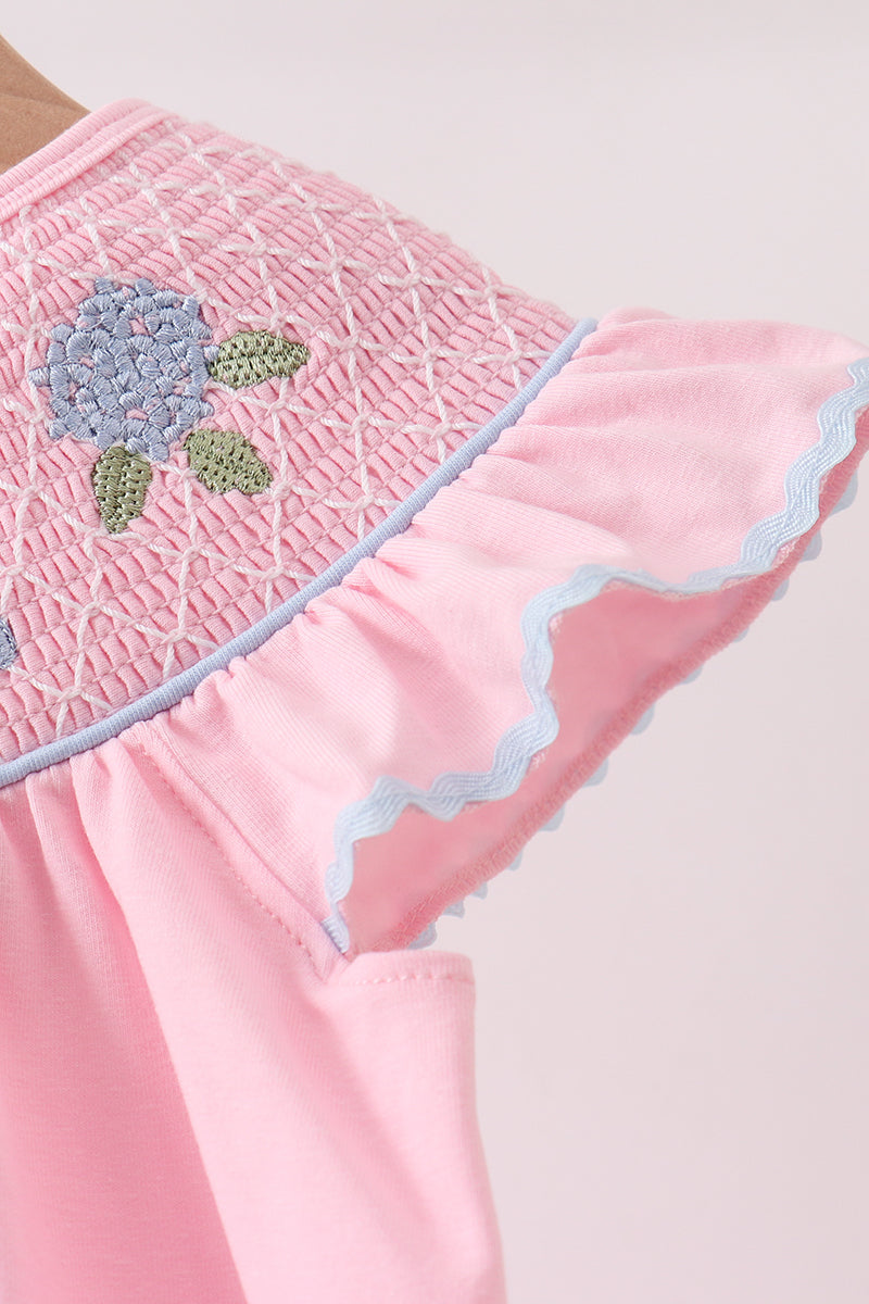 Pink Hydrangea Bow Smocked Dress