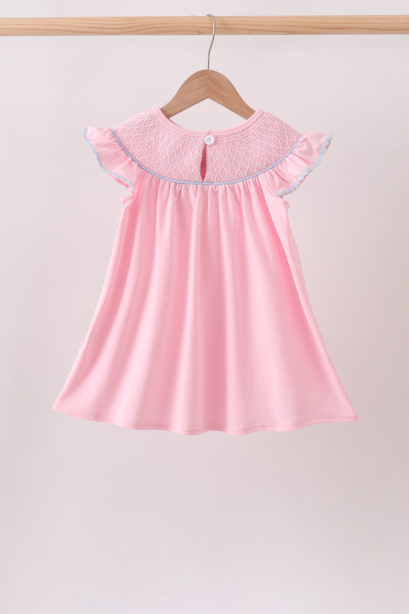 Pink Hydrangea Bow Smocked Dress
