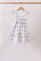 Blue Floral Ruffle Dress