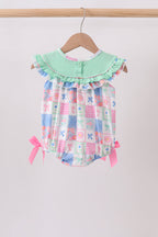 Green Bow Embroidered Checkered Bubble