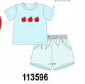 Blue Apple Embroidered Shorts Set