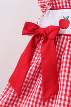 Red Apple Bow Smocked Gingham Ruffle Shorts Set