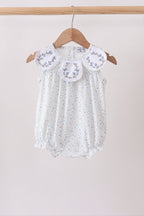 Blue Floral Embroidered Bubble