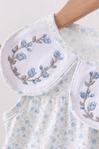 Blue Floral Embroidered Bloomer Set