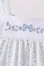 Blue Floral Embroidered Ruffle Shorts Set