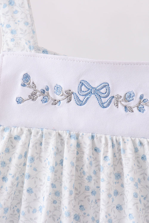Blue Floral Embroidered Ruffle Shorts Set