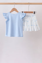 Blue Sailboat Embroidered Skorts Set
