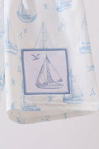Blue Sailboat Embroidered Swim Trunks