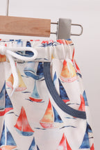 Blue Sailboat Print Shorts Set
