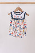 Blue Sailboat Embroidered Ruffle Bubble