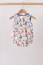Blue Sailboat Embroidered Ruffle Bubble