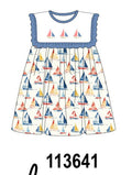 Blue Sailboat Embroidered Dress