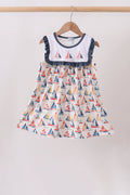Blue Sailboat Embroidered Dress