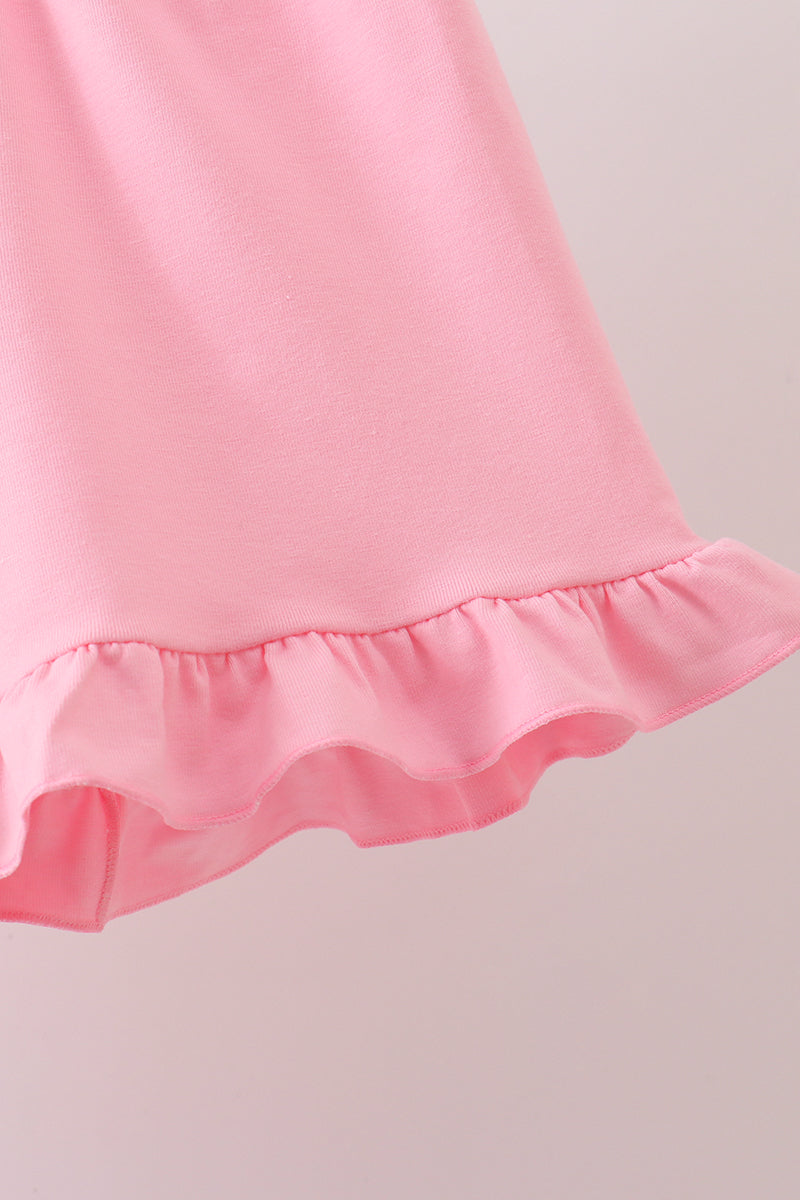 Pink Bow Print Ruffle Shorts Set