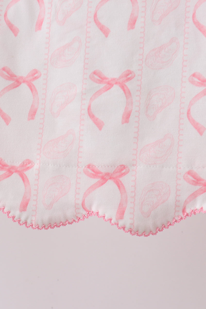 Pink Bow Print Ruffle Shorts Set