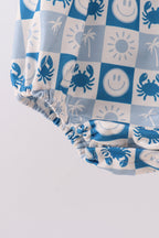Blue Crab Embroidered Checkered Ruffle Bubble